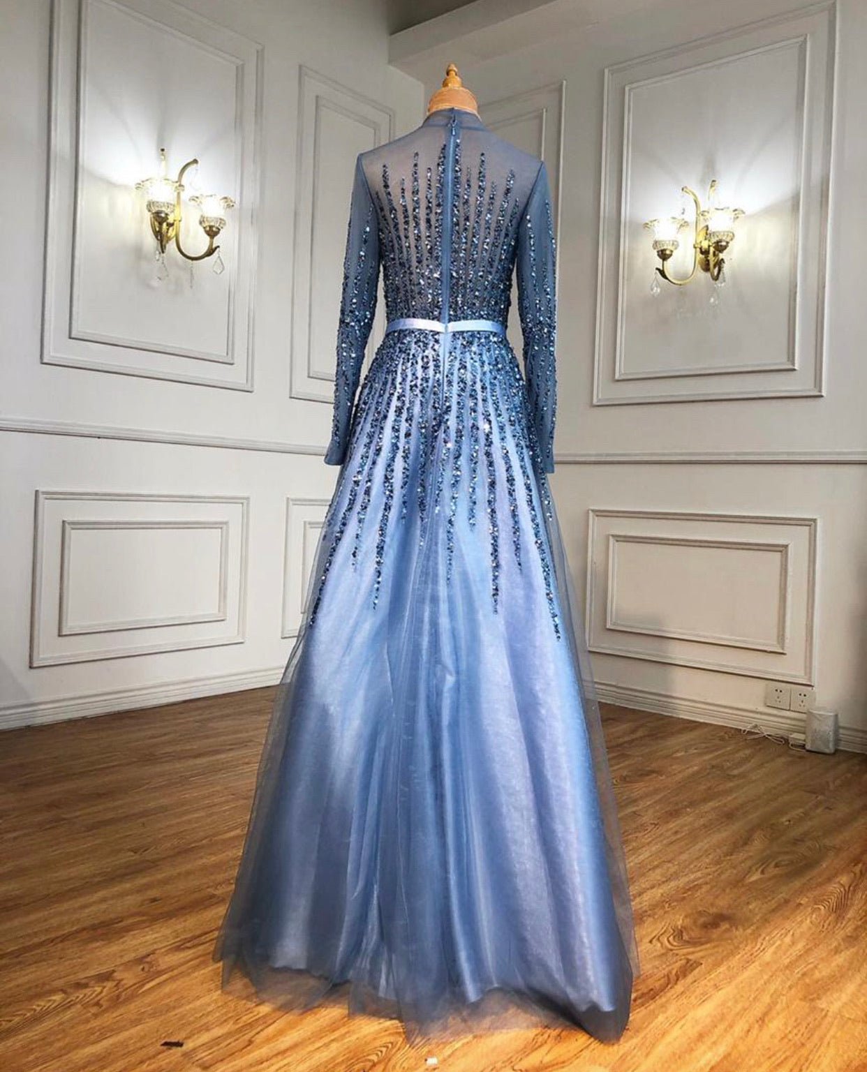 French Long sleeve Mermaid Beading Evening Dress - Mscooco.co.uk