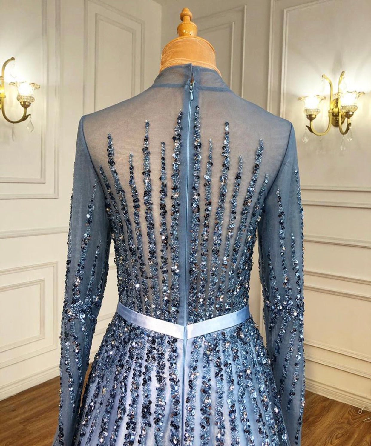 French Long sleeve Mermaid Beading Evening Dress - Mscooco.co.uk
