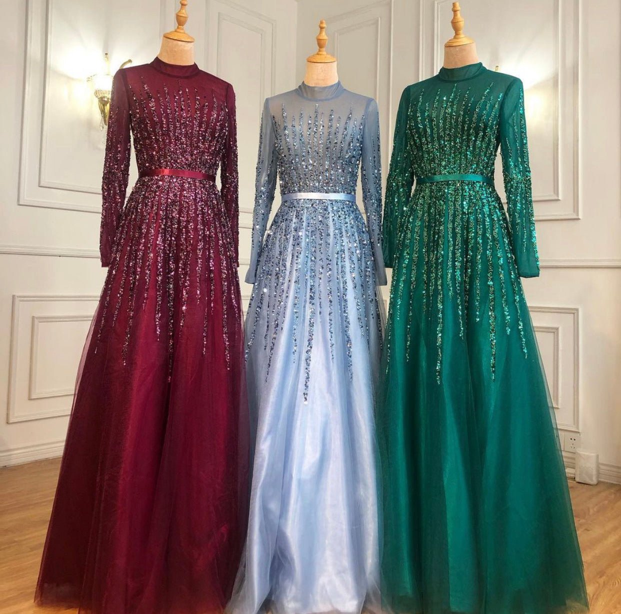 French Long sleeve Mermaid Beading Evening Dress - Mscooco.co.uk