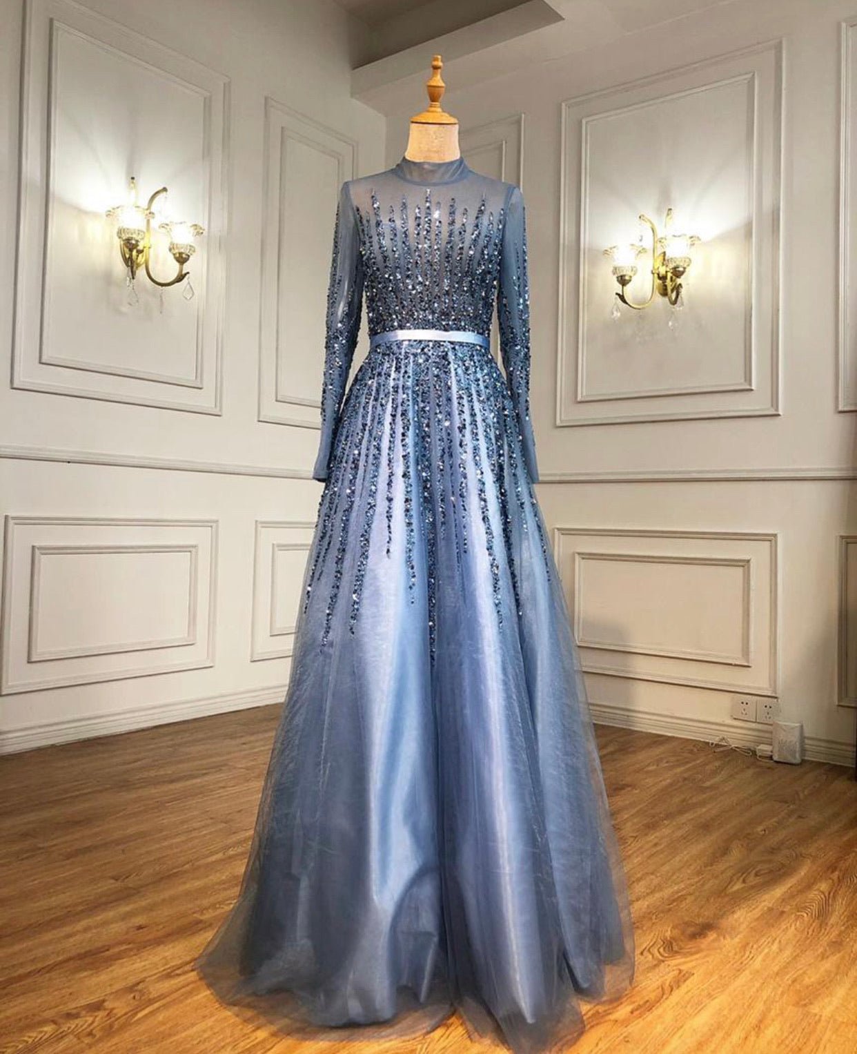 French Long sleeve Mermaid Beading Evening Dress - Mscooco.co.uk
