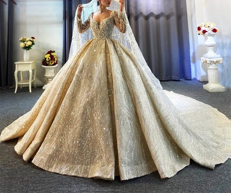 Full Beading With Long Sleeves Bridal Dress - Mscooco.co.uk