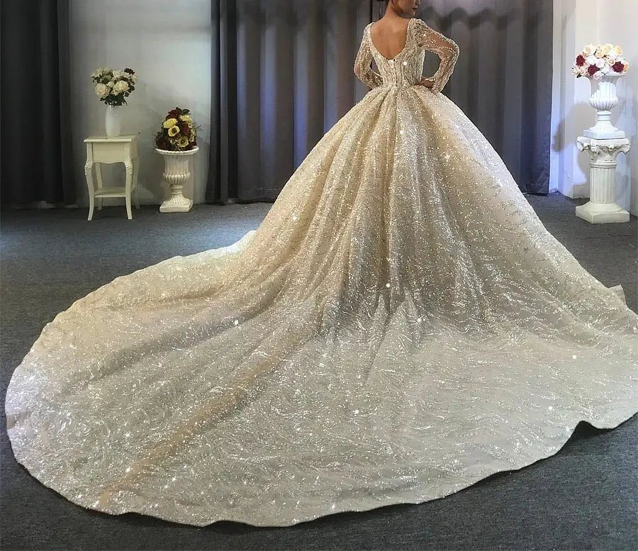 Full Beading With Long Sleeves Bridal Dress - Mscooco.co.uk