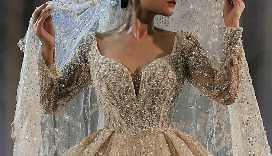 Full Beading With Long Sleeves Bridal Dress - Mscooco.co.uk