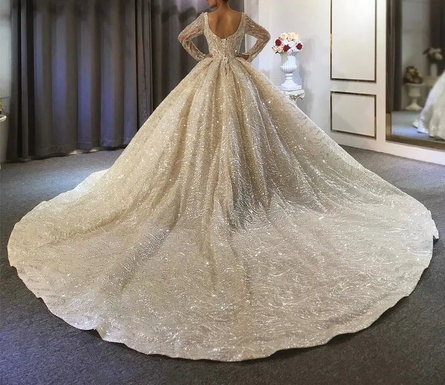 Full Beading With Long Sleeves Bridal Dress - Mscooco.co.uk