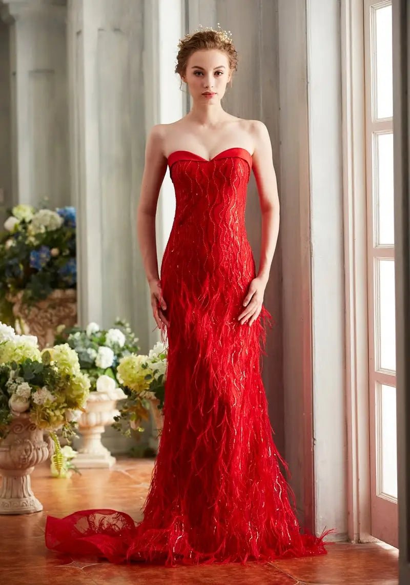 Geena Sweetheart Backless Detachable Train Gown - Mscooco.co.uk