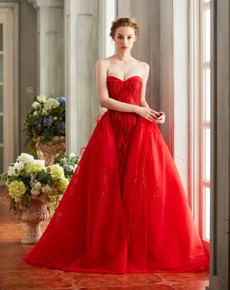 Geena Sweetheart Backless Detachable Train Gown - Mscooco.co.uk