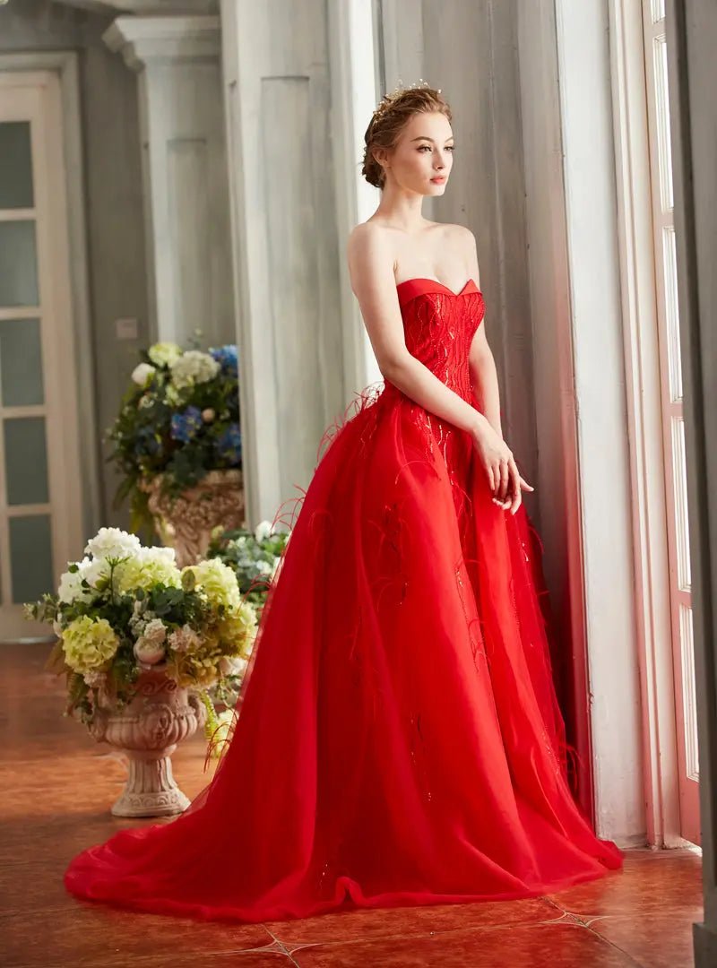 Geena Sweetheart Backless Detachable Train Gown - Mscooco.co.uk