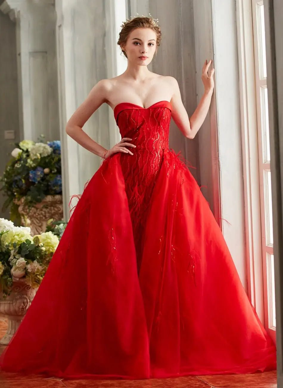Geena Sweetheart Backless Detachable Train Gown - Mscooco.co.uk