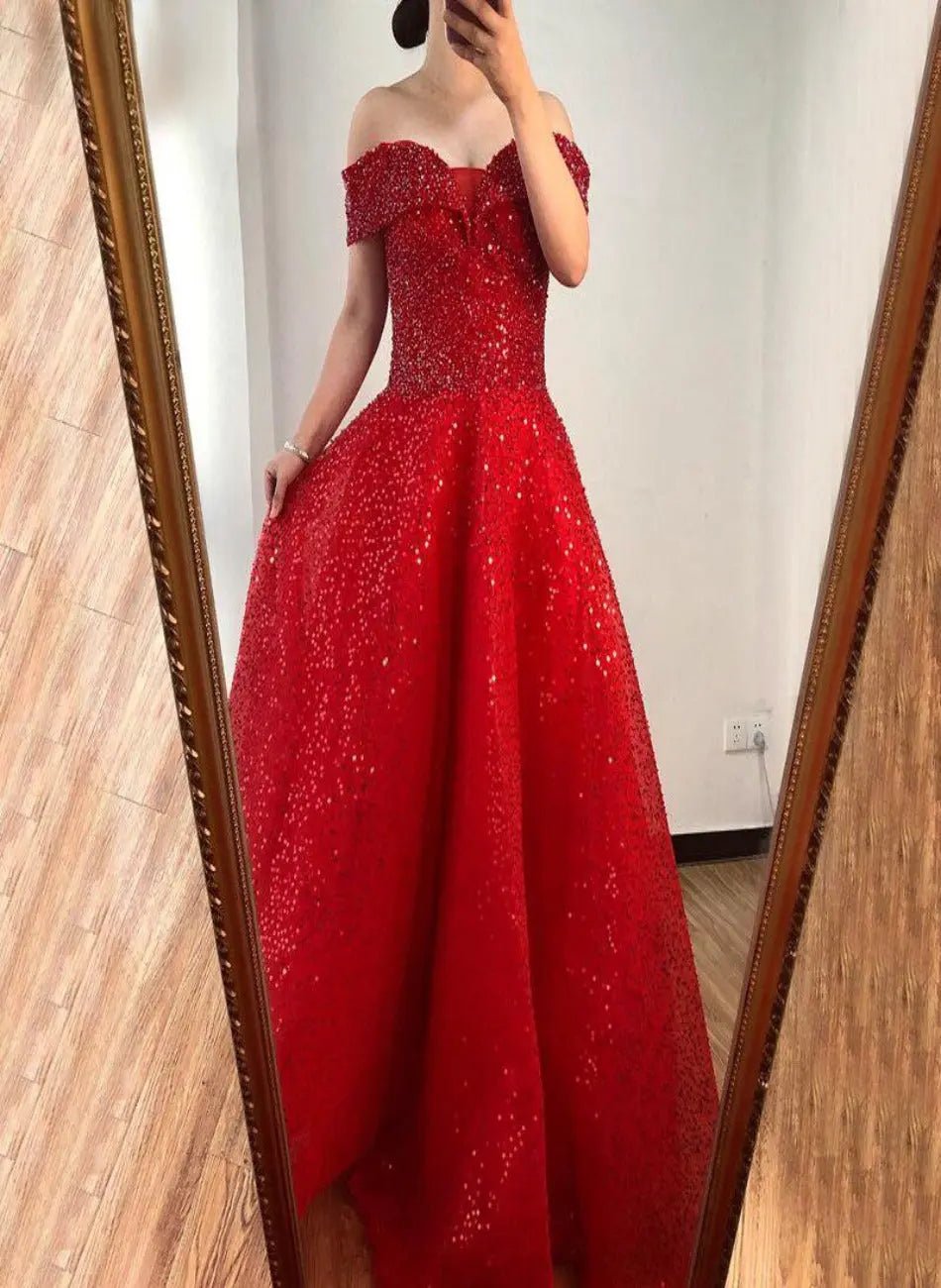 Gianna Red Sweetheart A-Line Beading Evening Dress - Mscooco.co.uk