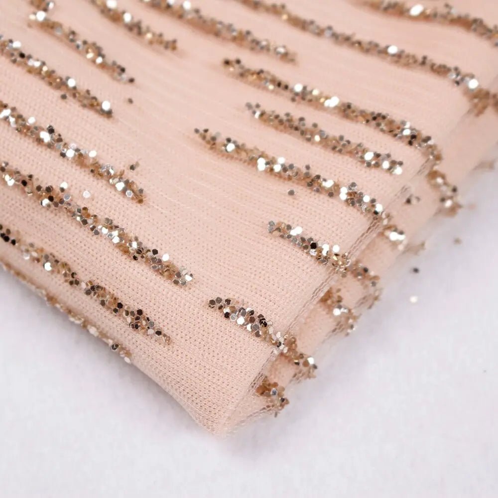 Gold Glittered Full Sleeved Floor Length Shiny Long Dress - Mscooco.co.uk