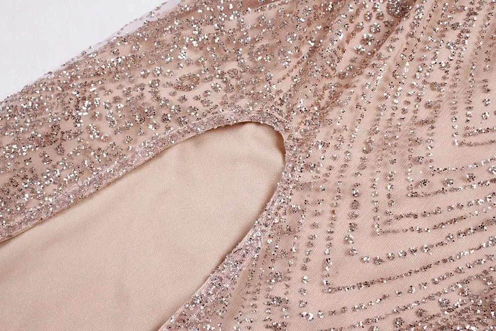 Gold Glittered Slash Neck Elegant Maxi Dress - Mscooco.co.uk