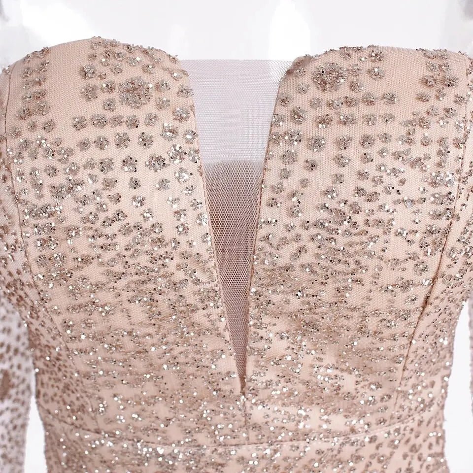 Gold Glittered Slash Neck Elegant Maxi Dress - Mscooco.co.uk
