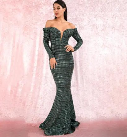 Gold Sequins Composite Bubble Long Sleeve Bodycon Maxi Dress - Mscooco.co.uk