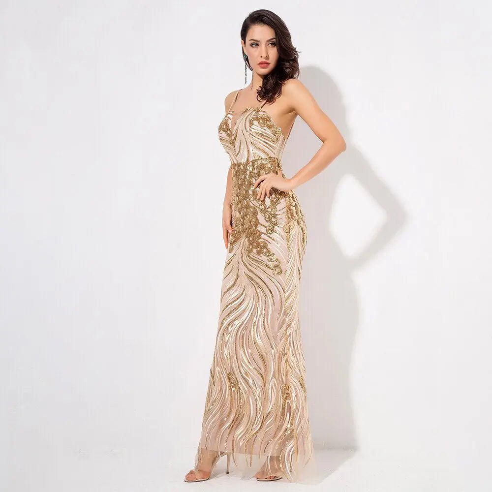 Gold Strapless Sequin Long Maxi Dress - Mscooco.co.uk