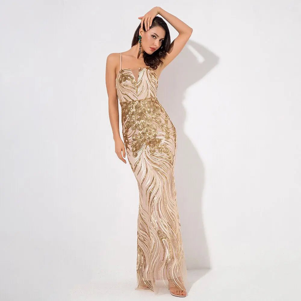 Gold Strapless Sequin Long Maxi Dress - Mscooco.co.uk