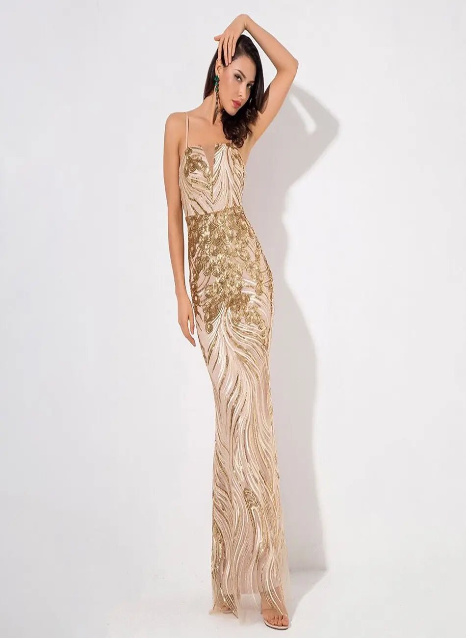 Gold Strapless Sequin Long Maxi Dress - Mscooco.co.uk