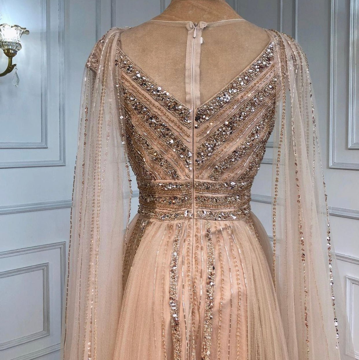 Grace Cape Sleeve Beading Long Dress - Mscooco.co.uk