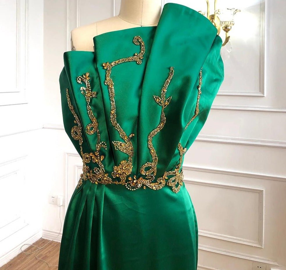Gracie One Shoulder Satin Beading Evening Dress - Mscooco.co.uk