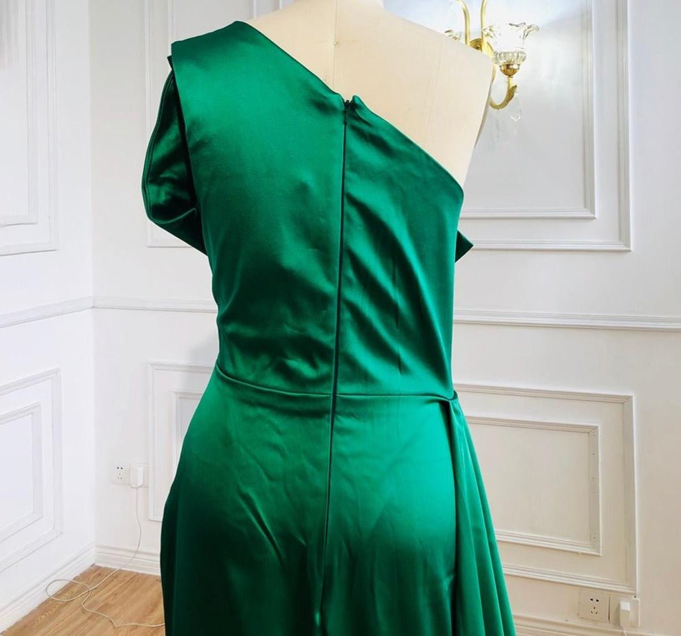 Gracie One Shoulder Satin Beading Evening Dress - Mscooco.co.uk
