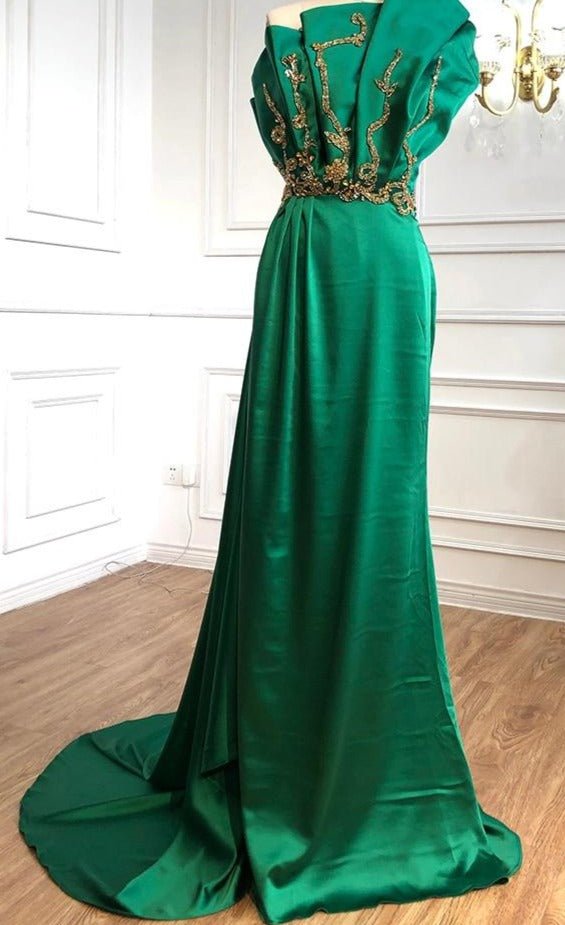 Gracie One Shoulder Satin Beading Evening Dress - Mscooco.co.uk