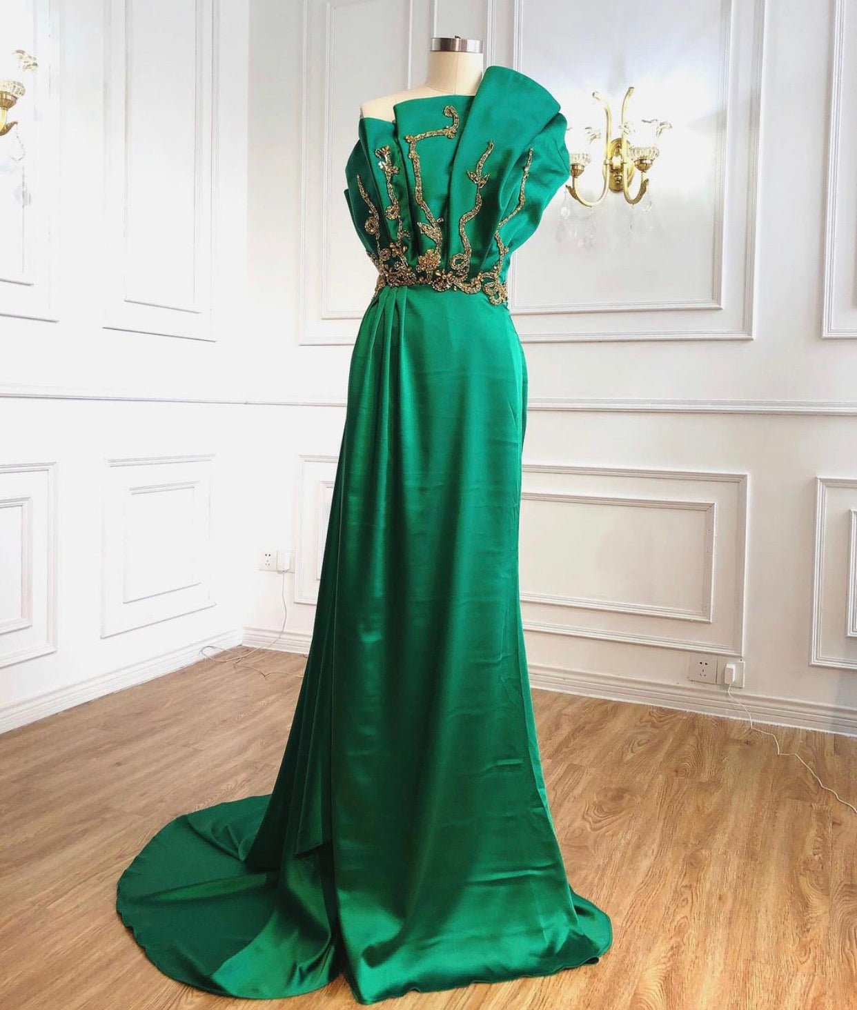 Gracie One Shoulder Satin Beading Evening Dress - Mscooco.co.uk