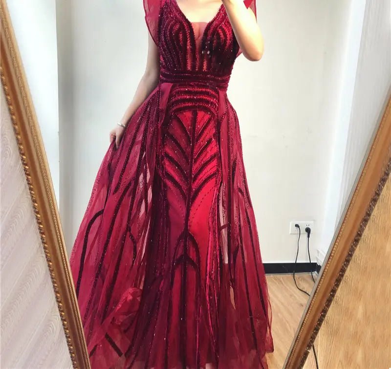 Green Crystal Luxury Mermaid Evening Gowns - Mscooco.co.uk