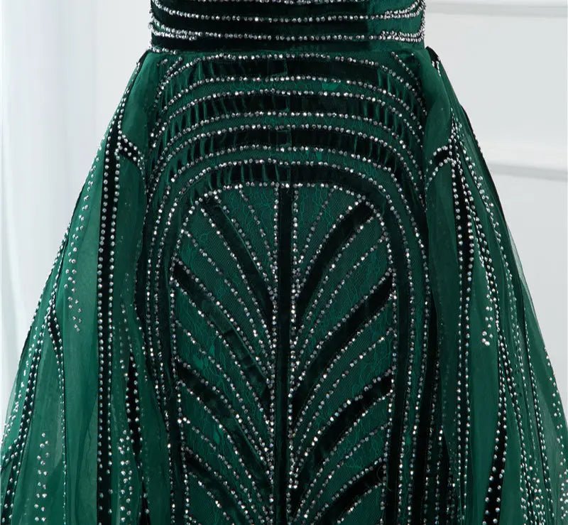 Green Crystal Luxury Mermaid Evening Gowns - Mscooco.co.uk