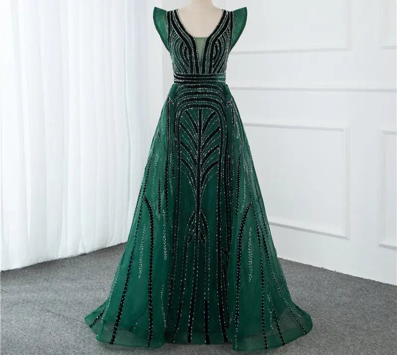 Green Crystal Luxury Mermaid Evening Gowns - Mscooco.co.uk