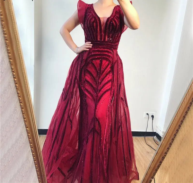 Green Crystal Luxury Mermaid Evening Gowns - Mscooco.co.uk