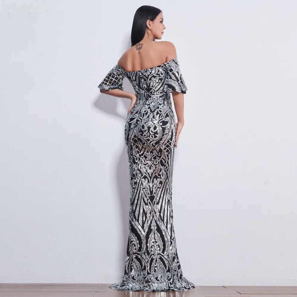 Grey Sweetheart Sequin Maxi Dress - Mscooco.co.uk