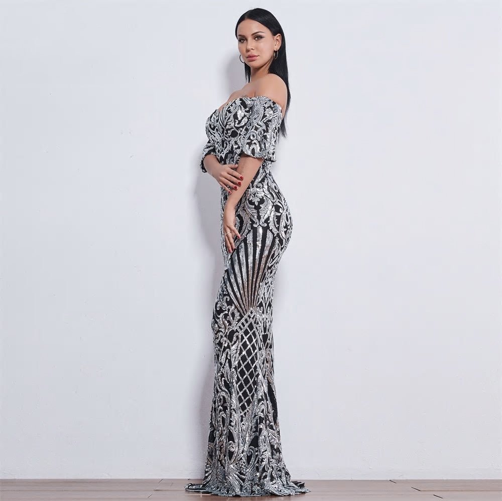 Grey Sweetheart Sequin Maxi Dress - Mscooco.co.uk