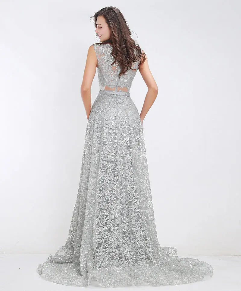 Grey V Neck Beading Glitter Maxi Dress - Mscooco.co.uk