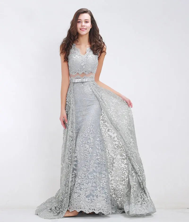 Grey V Neck Beading Glitter Maxi Dress - Mscooco.co.uk