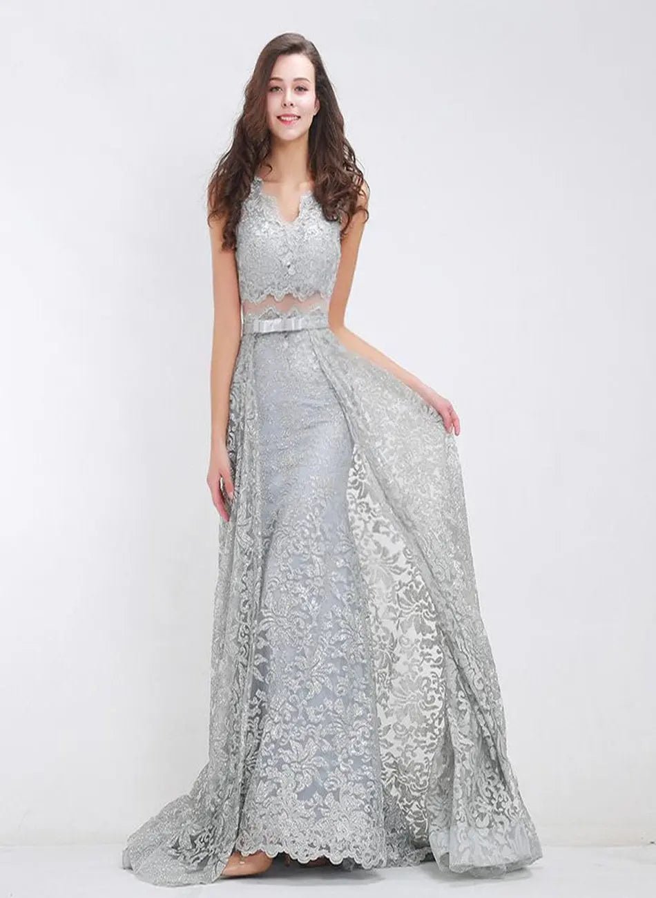 Grey V Neck Beading Glitter Maxi Dress - Mscooco.co.uk
