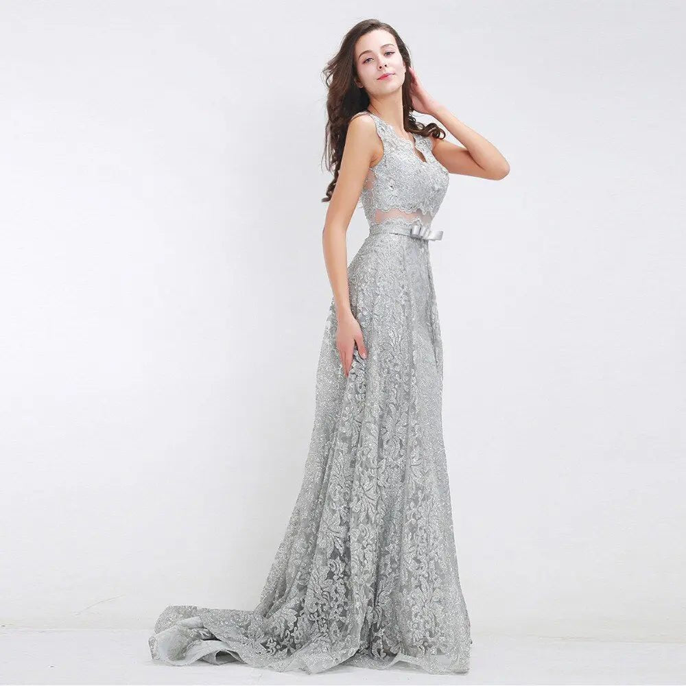Grey V Neck Beading Glitter Maxi Dress - Mscooco.co.uk