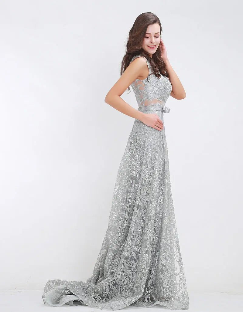 Grey V Neck Beading Glitter Maxi Dress - Mscooco.co.uk