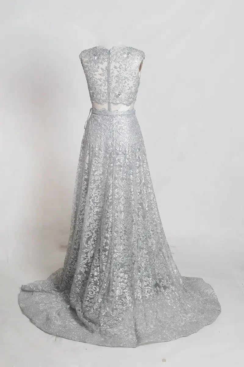 Grey V Neck Beading Glitter Maxi Dress - Mscooco.co.uk