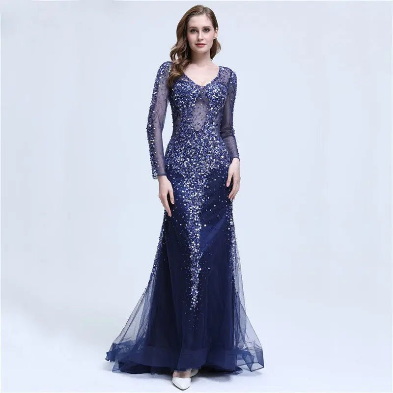 Hazara Crystal Sequined Mermaid Evening Dress - Mscooco.co.uk