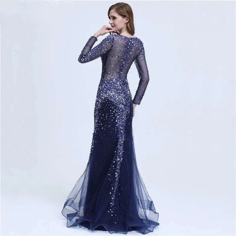 Hazara Crystal Sequined Mermaid Evening Dress - Mscooco.co.uk