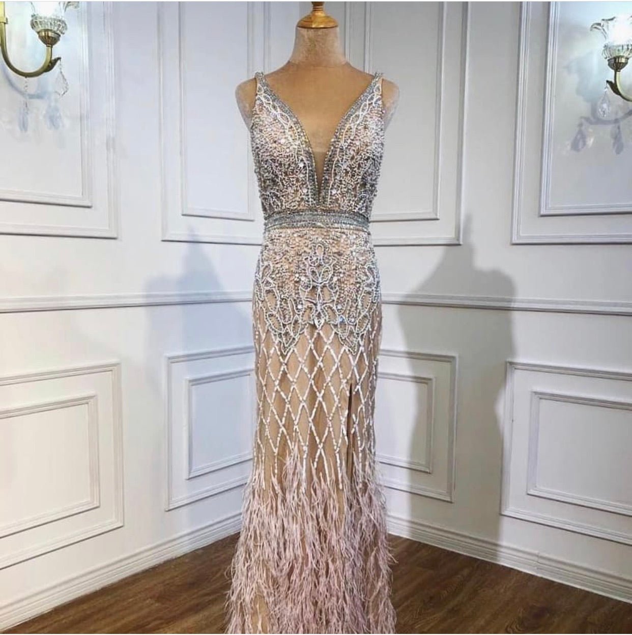 Hazel Elegant Mermaid Beading Work Evening Dress - Mscooco.co.uk