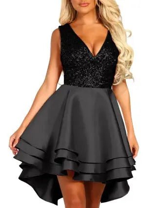 Heart Breaker Sequin Multi Layer Skater Dress - Mscooco.co.uk