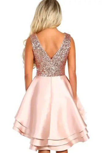 Heart Breaker Sequin Multi Layer Skater Dress - Mscooco.co.uk