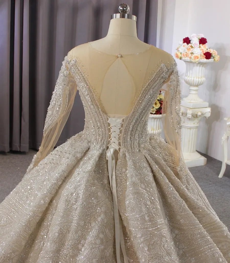 Heavy Beading With Long Sleeves Bridal Dress - Mscooco.co.uk