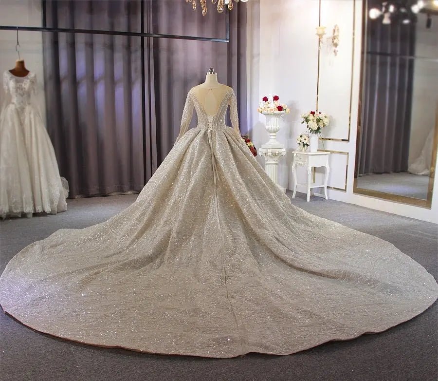Heavy Beading With Long Sleeves Bridal Dress - Mscooco.co.uk