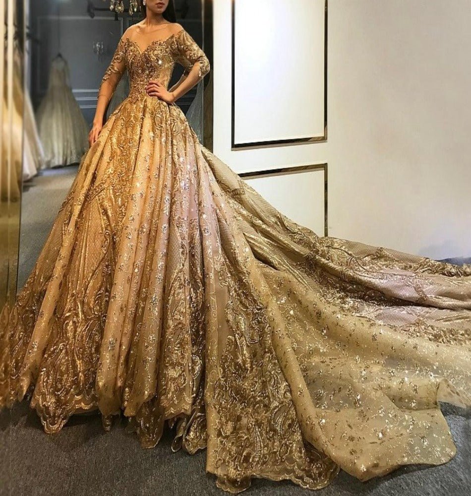 Heavy beading work golden wedding dress - Mscooco.co.uk Heavy beading work golden wedding dress - Mscooco.co.uk