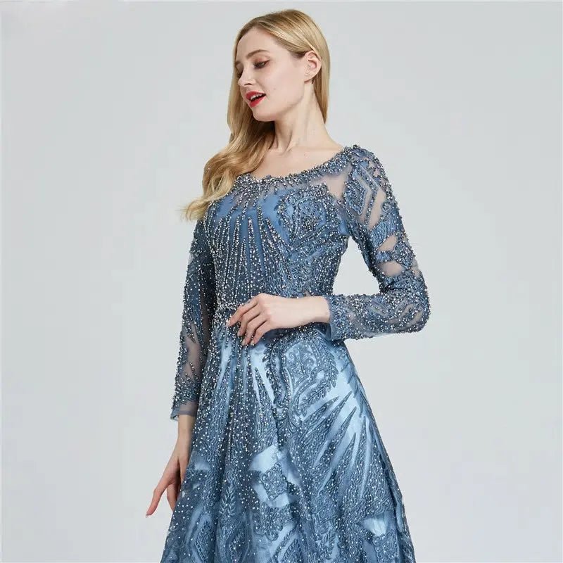 HENA - Luxury O-Neck Crystal Evening Gown - Mscooco.co.uk