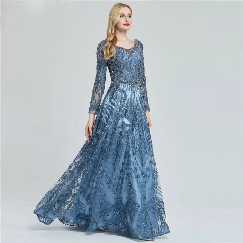 HENA - Luxury O-Neck Crystal Evening Gown - Mscooco.co.uk