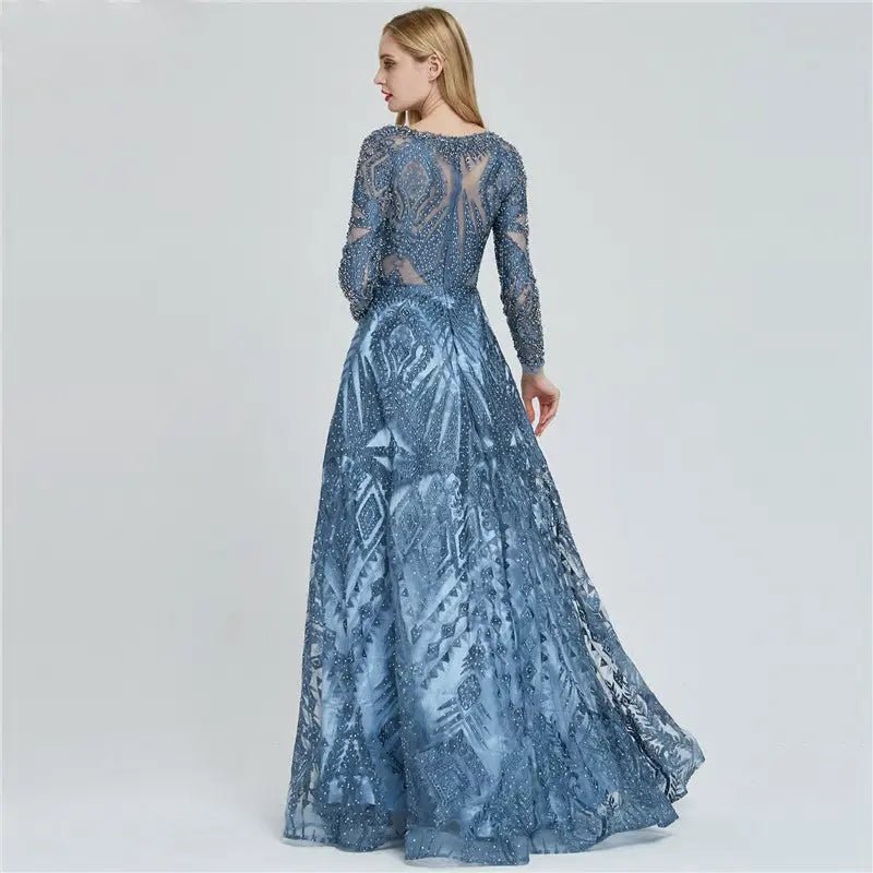 HENA - Luxury O-Neck Crystal Evening Gown - Mscooco.co.uk