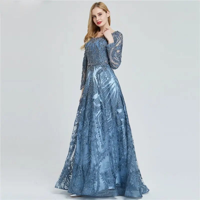 HENA - Luxury O-Neck Crystal Evening Gown - Mscooco.co.uk