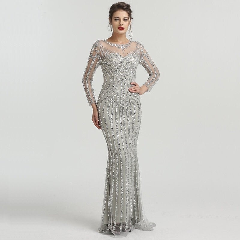Huda Beaded Long Sleeves Maxi Dress - Mscooco.co.uk